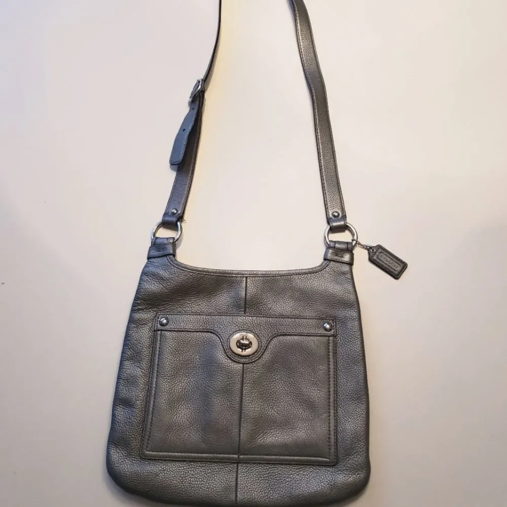 Coach Metallic Crossbody Silver Pewter Mid Size - Picture 2 of 16